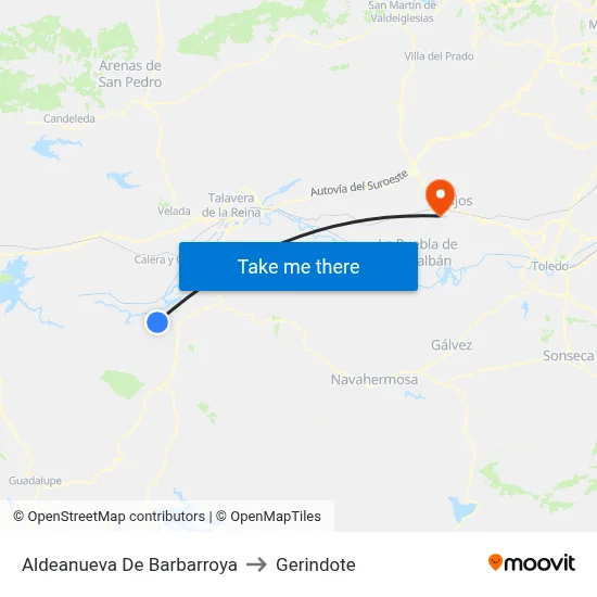 Aldeanueva De Barbarroya to Gerindote map
