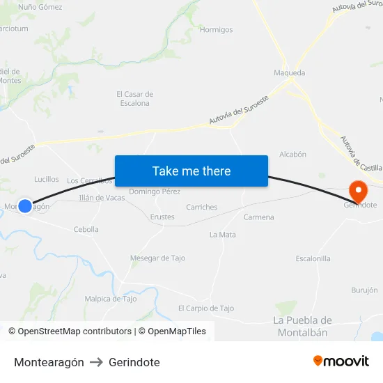 Montearagón to Gerindote map