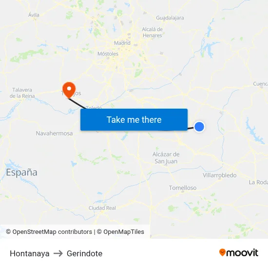 Hontanaya to Gerindote map