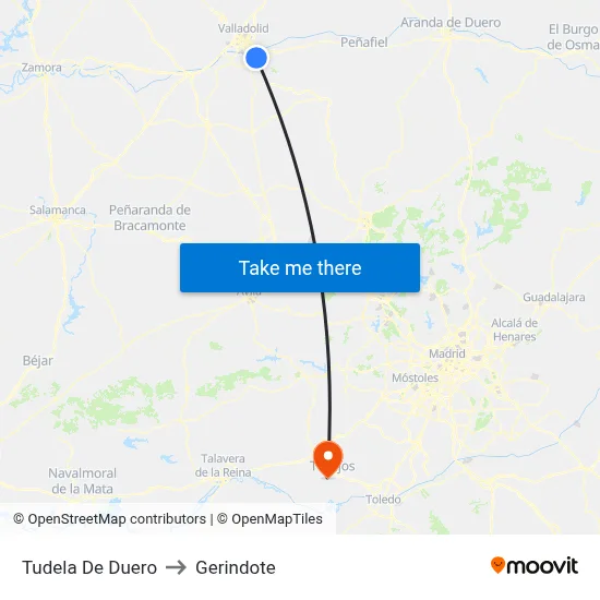 Tudela De Duero to Gerindote map