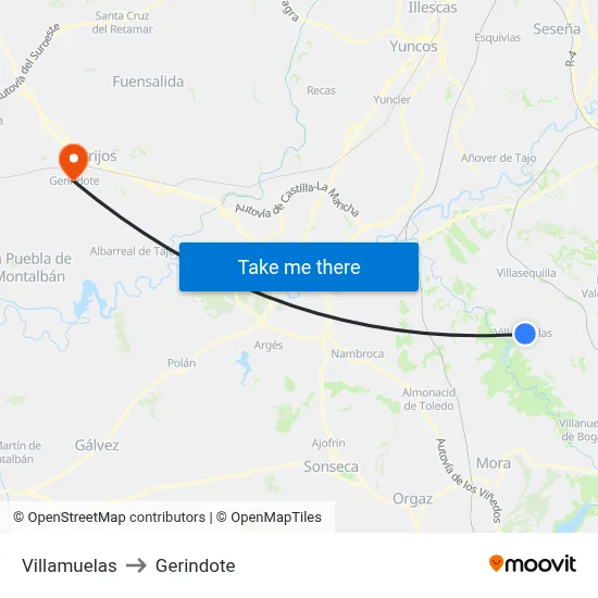 Villamuelas to Gerindote map