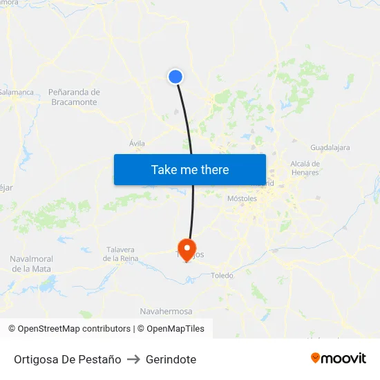 Ortigosa De Pestaño to Gerindote map