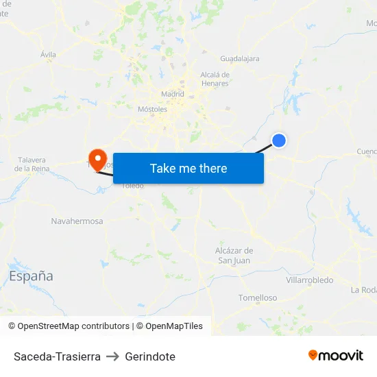 Saceda-Trasierra to Gerindote map