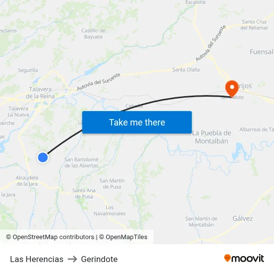 Las Herencias to Gerindote map