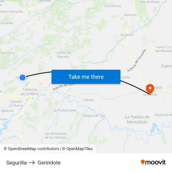 Segurilla to Gerindote map