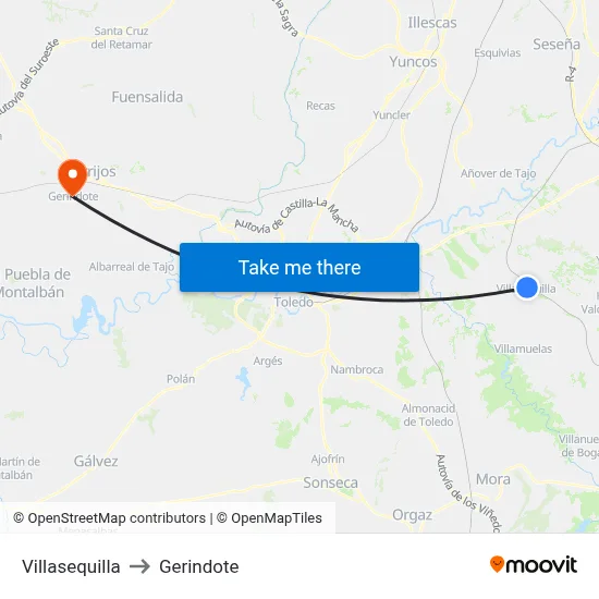 Villasequilla to Gerindote map