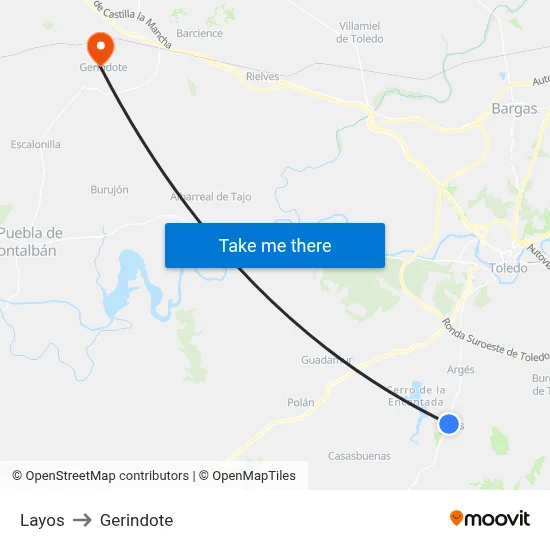 Layos to Gerindote map