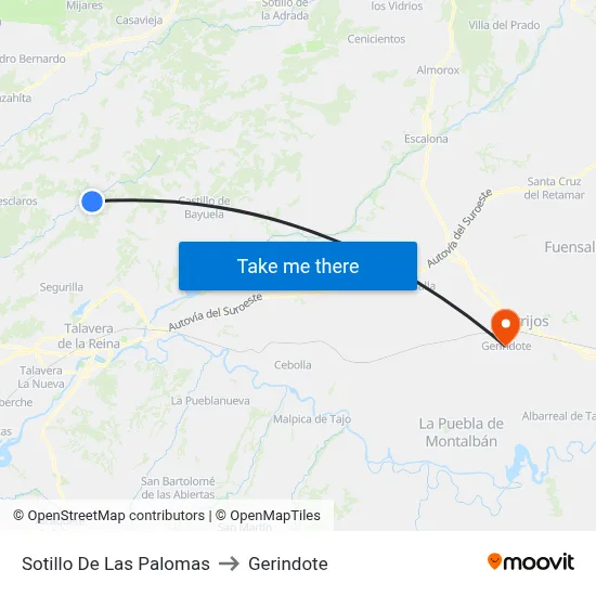 Sotillo De Las Palomas to Gerindote map