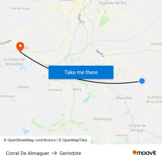 Corral De Almaguer to Gerindote map