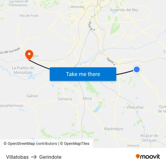 Villatobas to Gerindote map