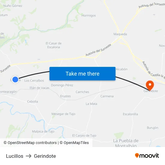 Lucillos to Gerindote map