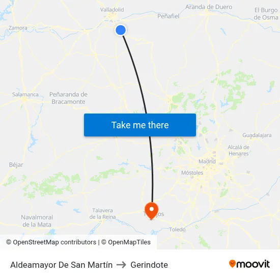 Aldeamayor De San Martín to Gerindote map