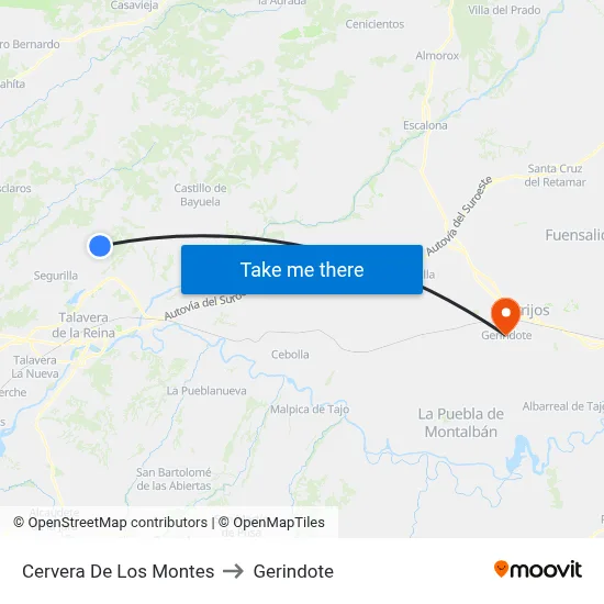 Cervera De Los Montes to Gerindote map