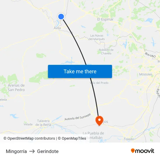 Mingorría to Gerindote map