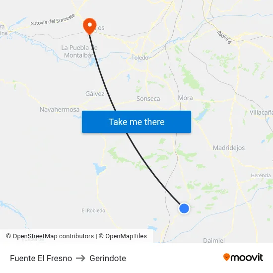 Fuente El Fresno to Gerindote map