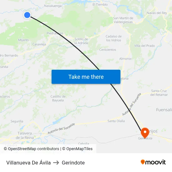 Villanueva De Ávila to Gerindote map