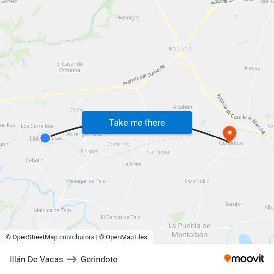 Illán De Vacas to Gerindote map