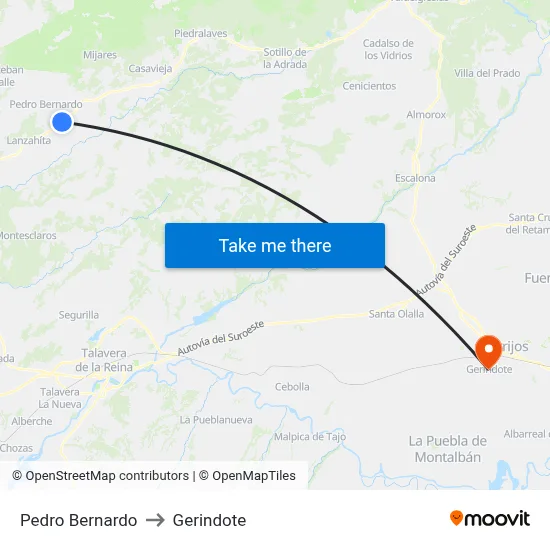 Pedro Bernardo to Gerindote map