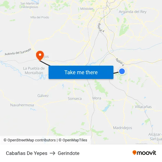 Cabañas De Yepes to Gerindote map