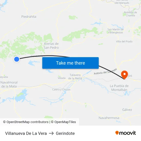 Villanueva De La Vera to Gerindote map