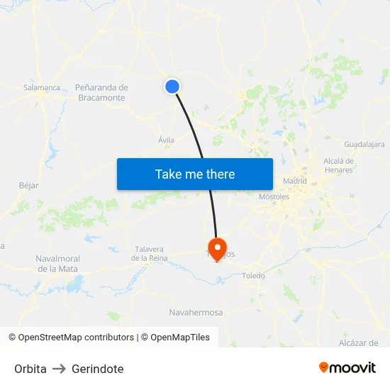 Orbita to Gerindote map