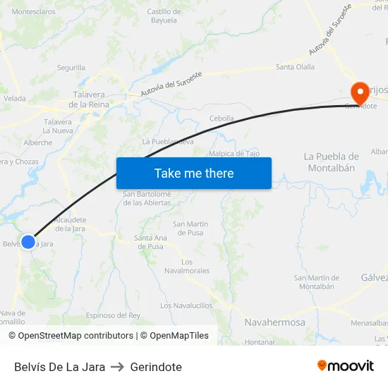 Belvís De La Jara to Gerindote map