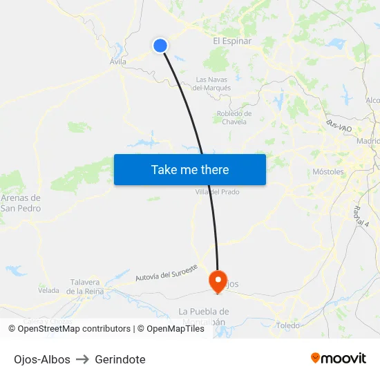 Ojos-Albos to Gerindote map