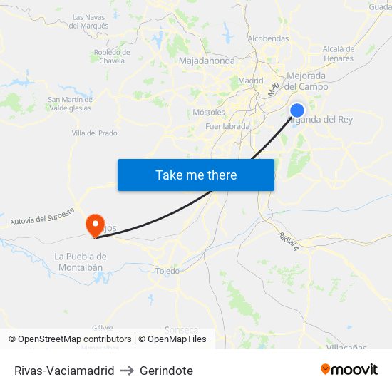Rivas-Vaciamadrid to Gerindote map