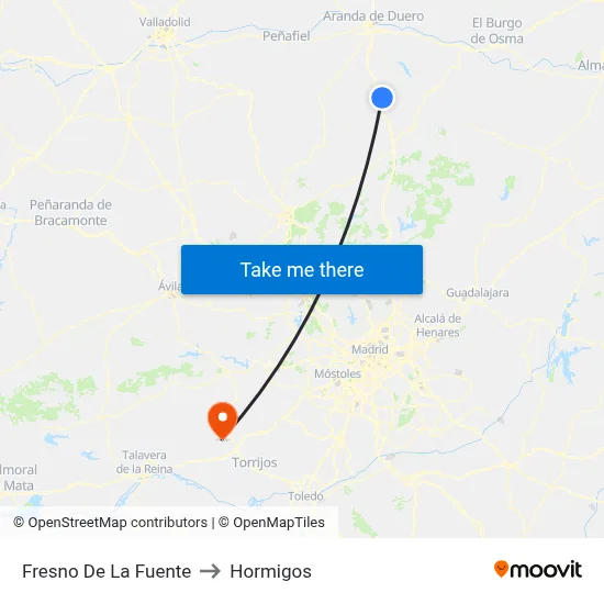 Fresno De La Fuente to Hormigos map