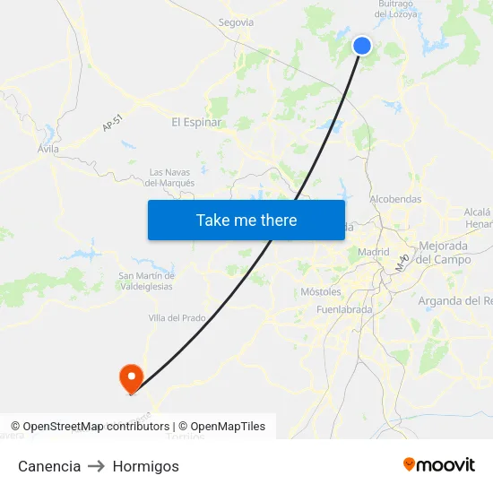 Canencia to Hormigos map