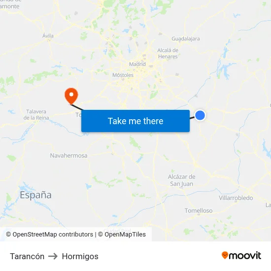 Tarancón to Hormigos map