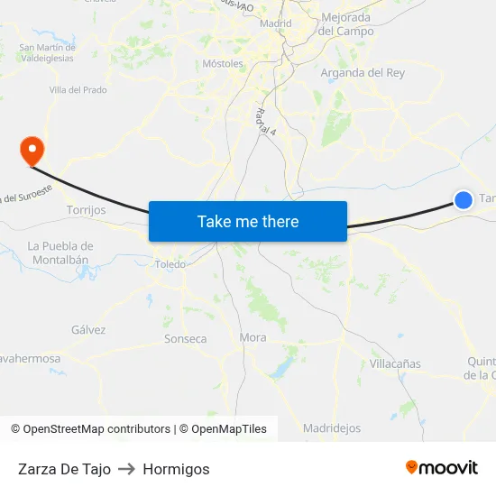 Zarza De Tajo to Hormigos map