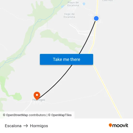 Escalona to Hormigos map