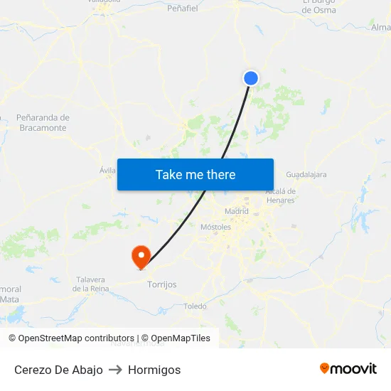 Cerezo De Abajo to Hormigos map