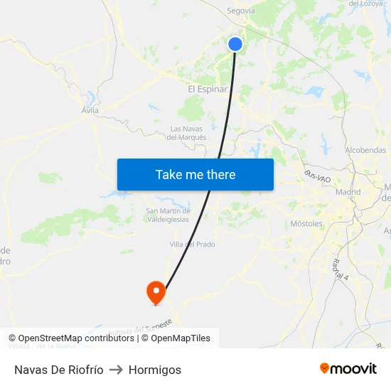 Navas De Riofrío to Hormigos map
