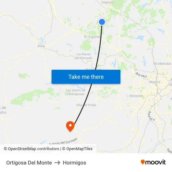 Ortigosa Del Monte to Hormigos map