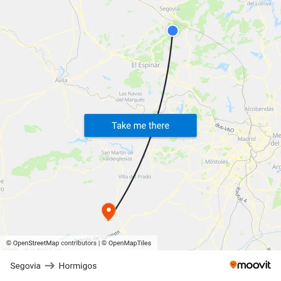Segovia to Hormigos map