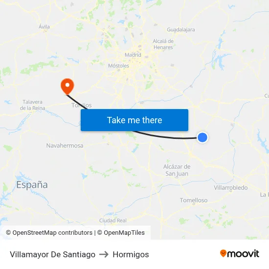 Villamayor De Santiago to Hormigos map