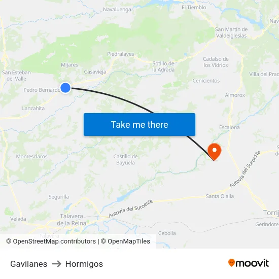 Gavilanes to Hormigos map