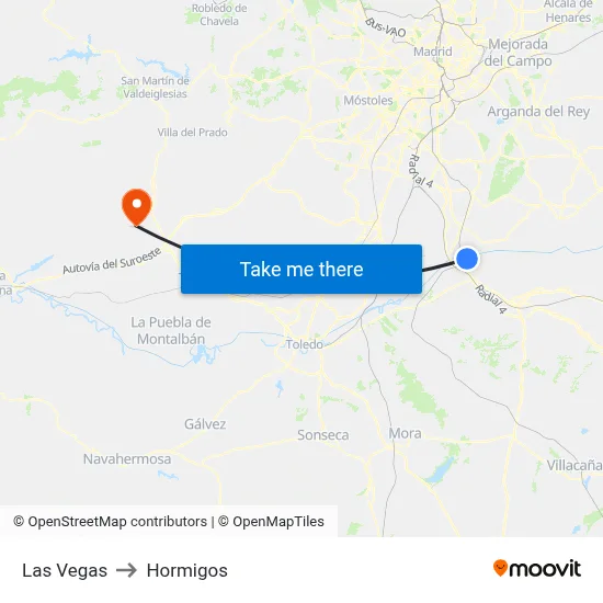 Las Vegas to Hormigos map