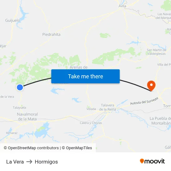 La Vera to Hormigos map