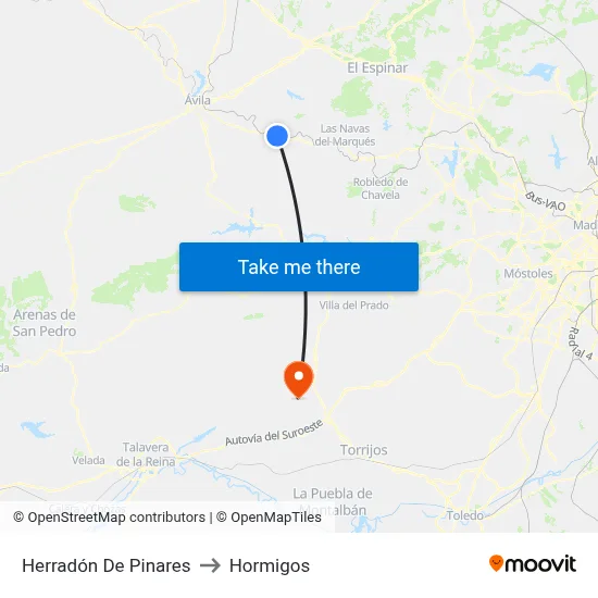 Herradón De Pinares to Hormigos map