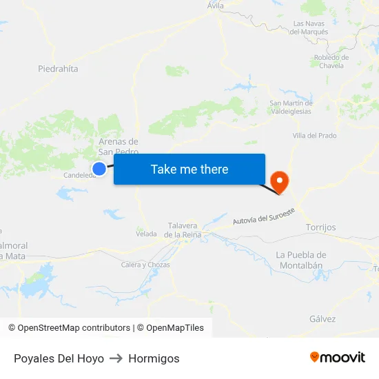 Poyales Del Hoyo to Hormigos map