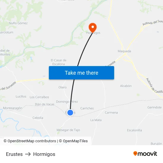 Erustes to Hormigos map