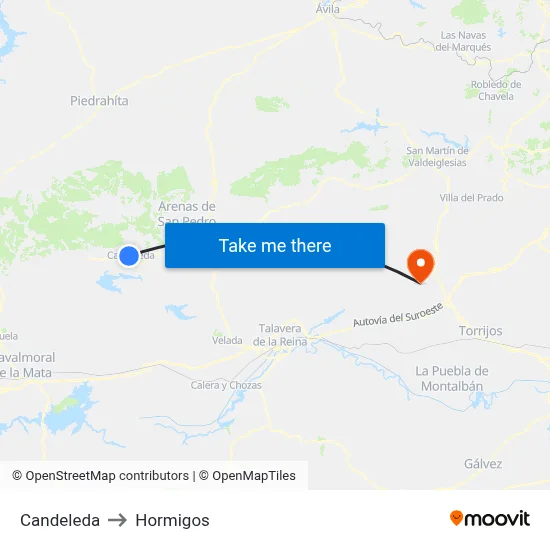 Candeleda to Hormigos map