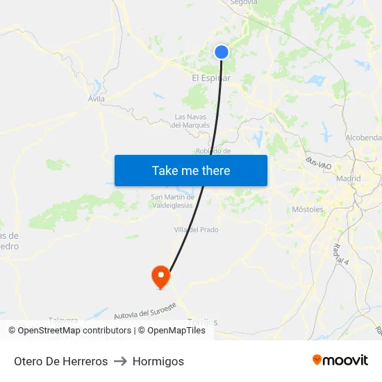 Otero De Herreros to Hormigos map