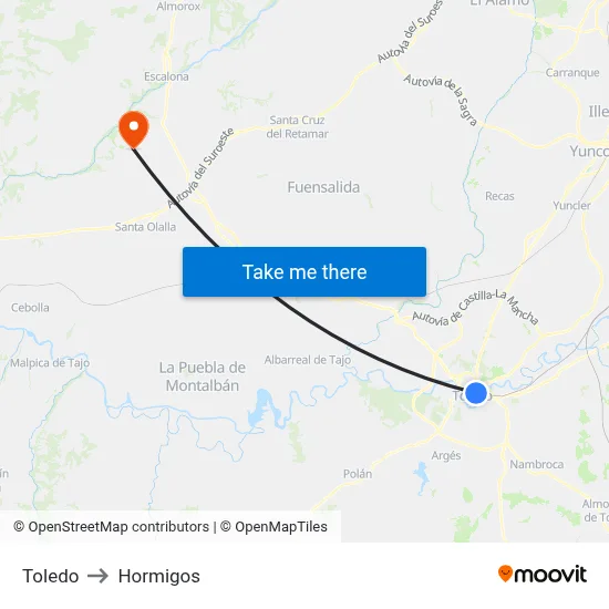 Toledo to Hormigos map