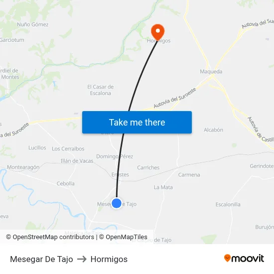 Mesegar De Tajo to Hormigos map