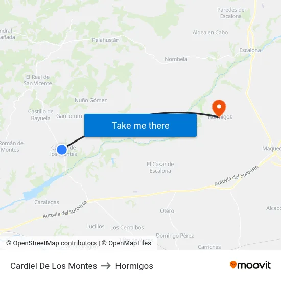 Cardiel De Los Montes to Hormigos map