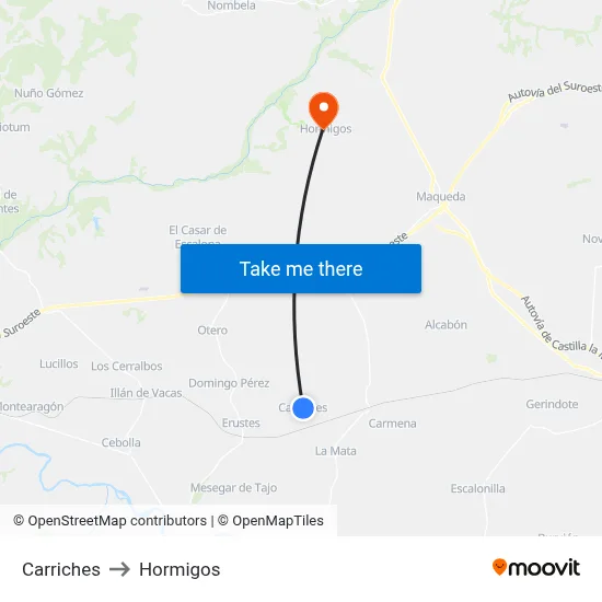 Carriches to Hormigos map